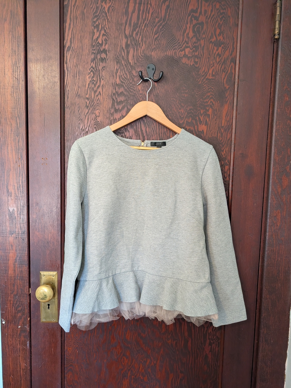 J. Crew Light Gray Peplum Sweatshirt with Tulle Hem